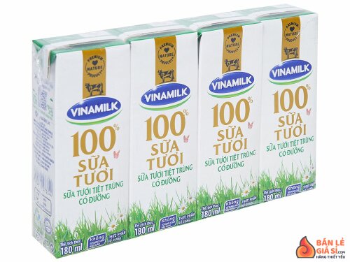 Lốc 4 hộp sữa tươi có đường Vinamilk 180ml