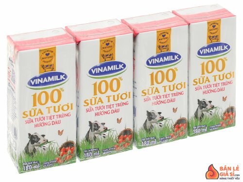 Lốc 4 hộp sữa tươi hương dâu Vinamilk 180ml