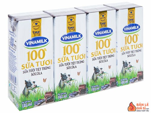 Lốc 4 hộp sữa tươi socola Vinamilk 100% Sữa Tươi 180ml