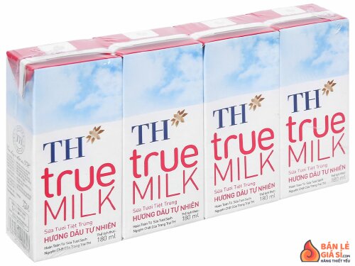 Lốc 4 hộp sữa tươi tiệt trùng hương dâu TH true MILK 180ml