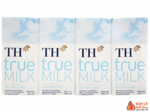 Lốc 4 hộp sữa tươi tiệt trùng nguyên chất không đường TH true MILK 180ml