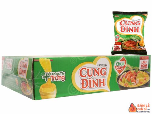 Thùng 30 gói mì khoai tây Cung Đình lẩu tôm chua cay 80g