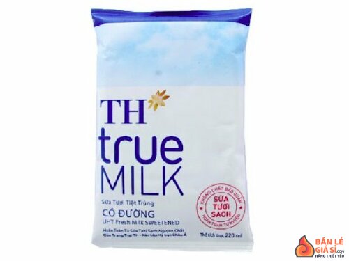 Sữa tươi tiệt trùng nguyên chất có đường TH true MILK bịch 220ml