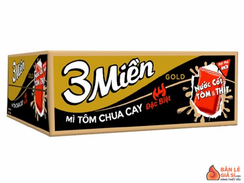 Thùng 30 gói mì 3 Miền Gold tôm chua cay đặc biệt 75g