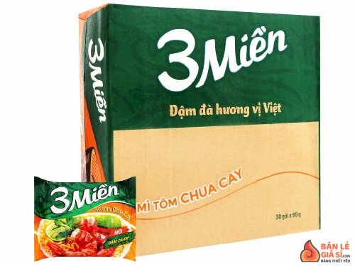 Thùng 30 gói mì 3 Miền tôm chua cay 65g