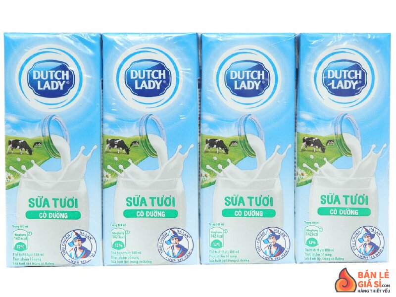 Lốc 4 hộp sữa tươi tiệt trùng có đường Dutch Lady 180ml