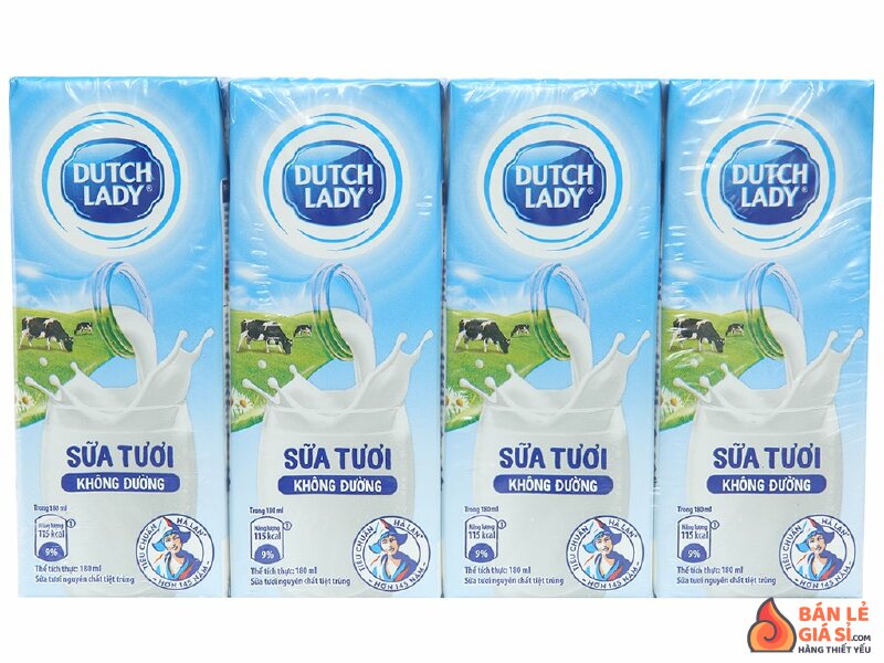 Lốc 4 hộp sữa tươi tiệt trùng không đường Dutch Lady 180ml