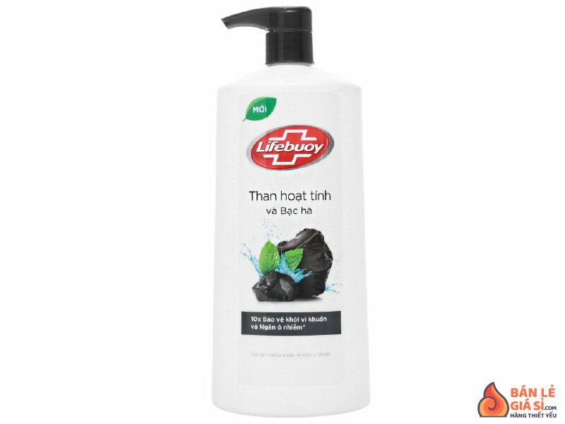 Sữa tắm detox bảo vệ khỏi vi khuẩn Lifebuoy than hoạt tính và bạc hà 850g