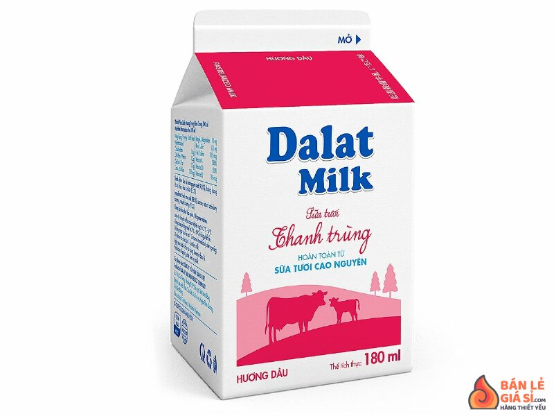 Sữa tươi thanh trùng hương dâu Dalat Milk hộp 180ml