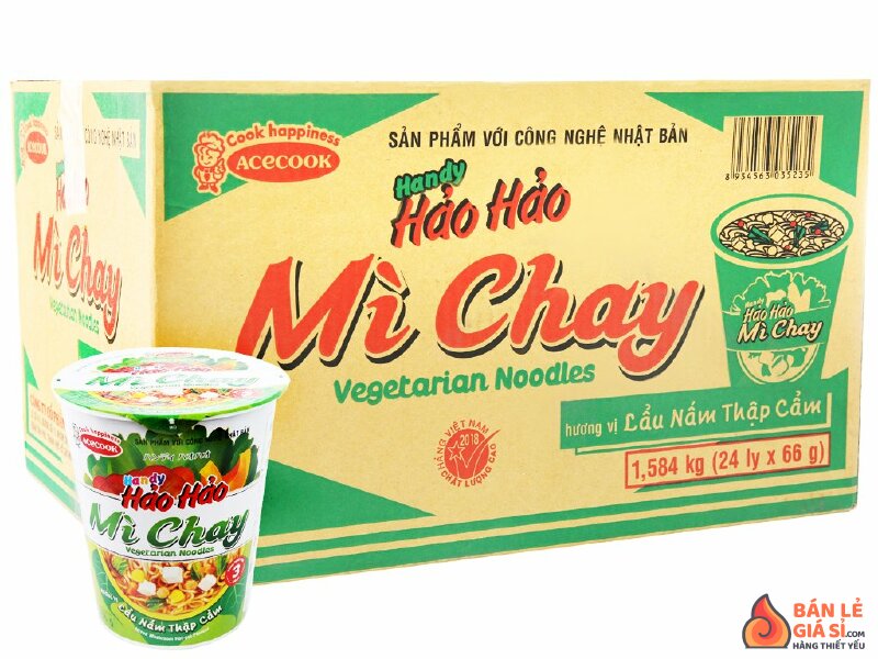 Thùng 24 ly mì chay Handy Hảo Hảo lẩu nấm thập cẩm 66g