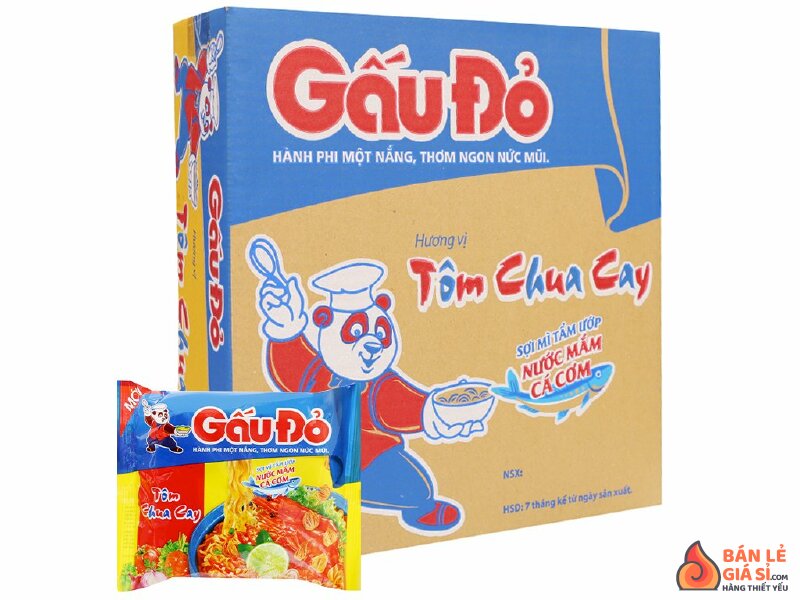 Thùng 30 gói mì Gấu Đỏ tôm chua cay 63g